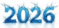 Blue liquid numbers 2026 splash on white background. Dynamic water typography for new year celebration. Future date concept with Royalty Free Stock Photo