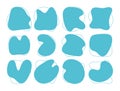 Blue liquid organic blob shapes with hand drawn lines, vector irregular random forms, fluid silhouette, simple smooth