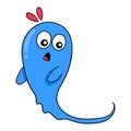 A blue liquid shaped ghost with a surprised face, doodle icon image kawaii