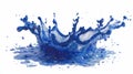 Blue liquid splash exploding outward in dynamic arcs, clean white backdrop Royalty Free Stock Photo