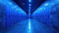 Blue-lit corridor, storage vault, security, night Royalty Free Stock Photo