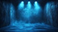 Blue-lit smoky concrete room, stage background, design Royalty Free Stock Photo
