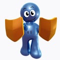 Blue little funny icon with anti virus shield