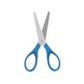 Blue little open scissors on a white background