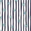 BLue little sun ornament seamless random doodle pattern. Striped background with white lines Royalty Free Stock Photo