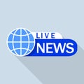 Blue live global news logo, flat style