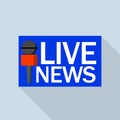 Blue live news logo, flat style