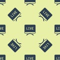 Blue Live report icon isolated seamless pattern on yellow background. Live news, hot news. Vector