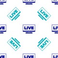 Blue Live streaming online videogame play icon isolated seamless pattern on white background. Vector
