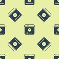 Blue Live streaming online videogame play icon isolated seamless pattern on yellow background. Vector