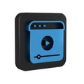 Blue Live streaming online videogame play icon isolated on transparent background. Black square button.
