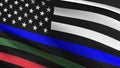Blue lives matter. United States of America national flag blowing in the wind for 4th of July or Independence Day. Official