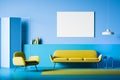 Blue living room interior with poster Royalty Free Stock Photo