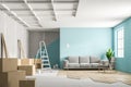 Blue living room interior during renovation Royalty Free Stock Photo