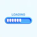 Blue loading bar with white blocks process on transparent background Royalty Free Stock Photo