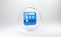 Blue Loading a data window with a progress bar icon isolated on grey background. Glass circle button. 3D render Royalty Free Stock Photo