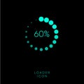 Blue loading icon, isolated on a dark background. Flat design. Royalty Free Stock Photo