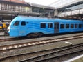 Blue local commuter train type Flirt of the Valleilijn runned by Connexxion at station Amersfoort