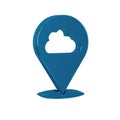 Blue Location cloud icon isolated on transparent background.