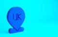 Blue Location England icon isolated on blue background. Minimalism concept. 3d illustration 3D render