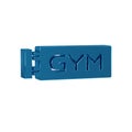 Blue Location gym icon isolated on transparent background.