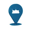 Blue Location king crown icon isolated on transparent background.