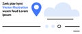 Abstract landing page with blue location marker, cloud, and text blocks for navigation and information