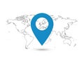 Blue location marker on world map isolated on white background Royalty Free Stock Photo