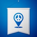 Blue Location peace icon isolated on blue background. Hippie symbol of peace. White pennant template. Vector