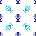 Blue Location peace icon isolated seamless pattern on white background. Hippie symbol of peace. Vector Royalty Free Stock Photo