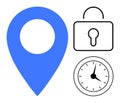 Location Pin with Lock and Clock Representing Secure Time-Based Access and Navigation Royalty Free Stock Photo