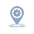 Blue Location Pin with Gear Icon for Technical Support or Engineering Service Royalty Free Stock Photo