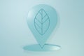 Blue Location pin with leaf inside icon isolated on blue background. Minimalism concept. 3D render illustration Royalty Free Stock Photo