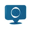 Blue Location tailor shop icon isolated on transparent background.