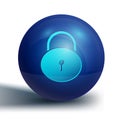 Blue Lock icon isolated on white background. Padlock sign. Security, safety, protection, privacy concept. Blue circle Royalty Free Stock Photo