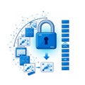 Network connections and data icons indicate encryption or cybersecurity Royalty Free Stock Photo