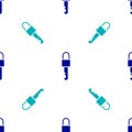 Blue Locked key icon isolated seamless pattern on white background. Vector