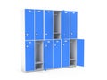 Blue lockers. Two row section of lockers for schoool or gym Royalty Free Stock Photo