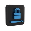 Blue Lockpicks or lock picks for lock picking icon isolated on transparent background. Black square button.