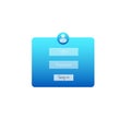 Blue login box with user icon and input fields for password authentication access