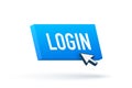 Blue login button. Cursor icon. Arrow icon. Web banner. Web template.