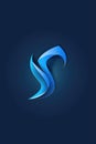 A blue logo featuring a curved arrow