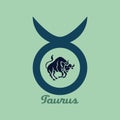 Blue logo-icon for site, zodiac sign Taurus, dark blue bull on l