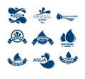 Blue logos set. Label for mineral water. Aqua icons collection. Royalty Free Stock Photo