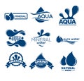 Blue logos set. Label for mineral water. Aqua icons collection. Royalty Free Stock Photo