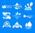 Blue logos set. Label for mineral water. Aqua icons collection. Royalty Free Stock Photo