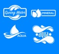 Blue logos set. Label for mineral water. Aqua icons collection.