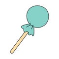 Blue lollipop in doodle style. Cute bonbon for Halloween or Christmas. Vector illustration isolated on white