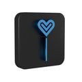 Blue Lollipop icon isolated on transparent background. Food, delicious symbol. Black square button.