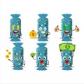 Blue long candy package cartoon character with cute emoticon bring money Royalty Free Stock Photo